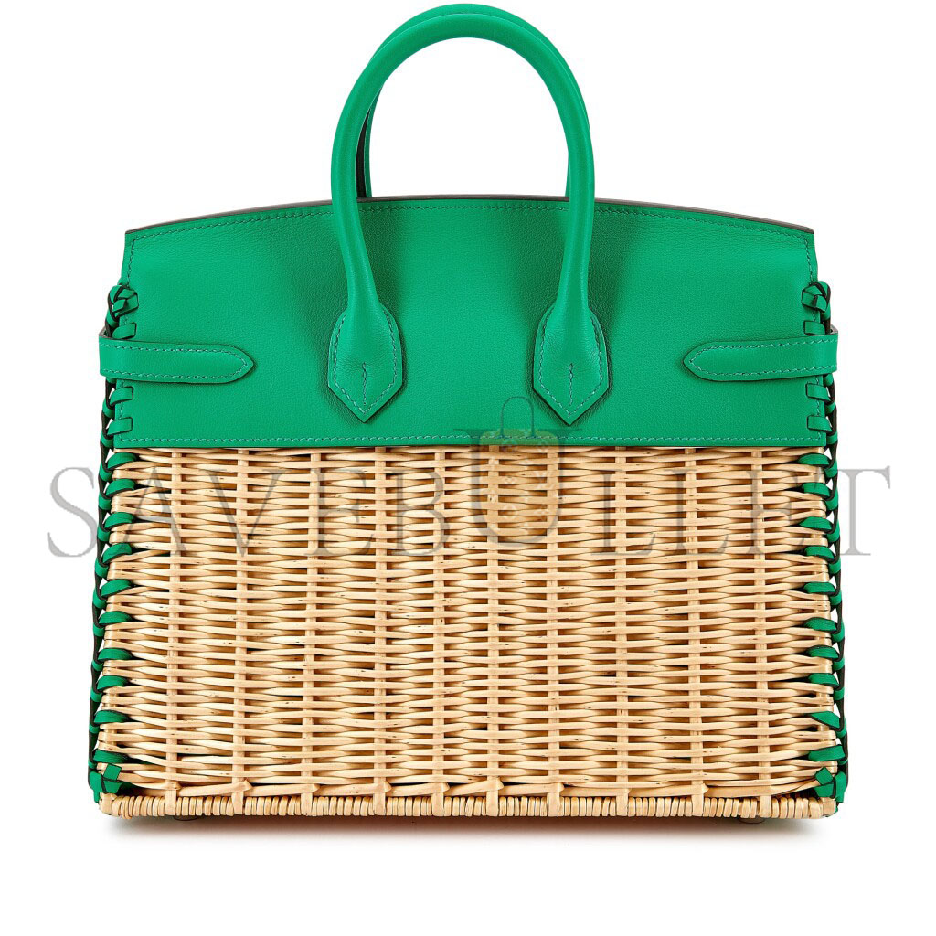 H**mes master birkin 25 picnic bag in mint green barenia leather and woven wicker h082668ck23 (25*20*13cm)